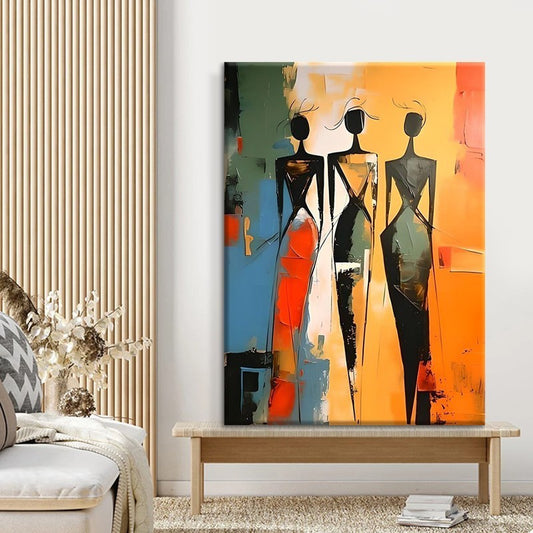 Colorful African Black Woman Ethnic Women Hand-Painted Canvas Oil Painting Abstract Wall Art Picture For Living Room Home Interior Decor Unframed