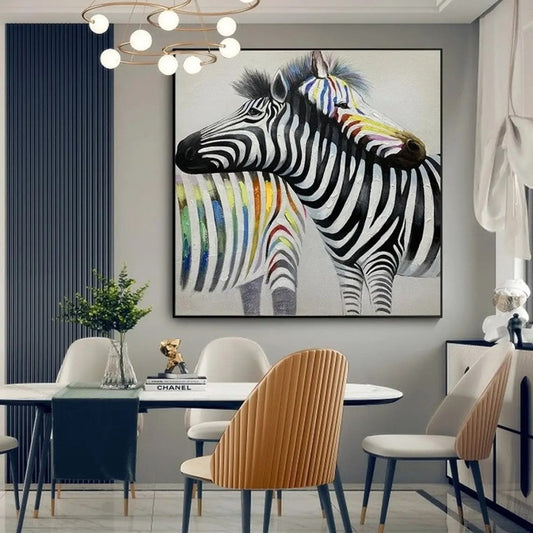Handmade Oil Painting Canvas Wall Art Decoration Modern Animal Abstract Colorful Couple Zebras For Fashion Home Interior Decor Rolled Frameless Unstretched Painting
